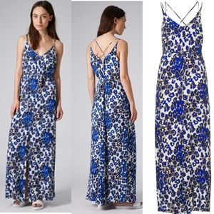 Topshop blue leopard print maxi dress size 8